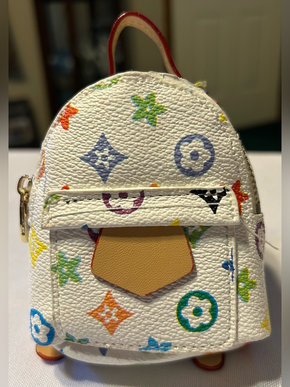 Cute White Multicolor Mini Backpack Keychain/Bag Charm